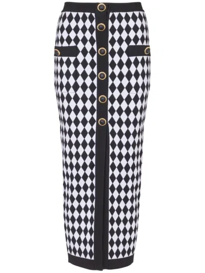 BALMAIN BLACK BUTTONED MIDI SKIRT