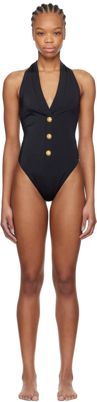Balmain Black Buttons One-piece Swimsuit In 001 Black