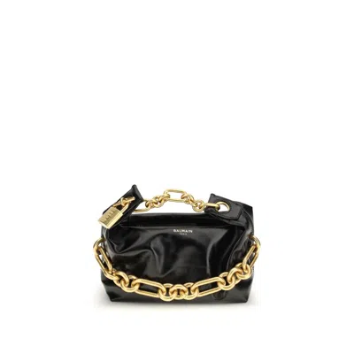 Balmain Women Sync Mini Leather Shoulder Bag In Black