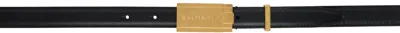 Balmain Black Calfskin '' Plaque Belt In Ead Noir/or