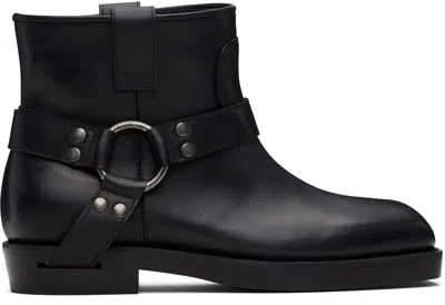 Balmain Black Calfskin Leather Biker Ankle Boots