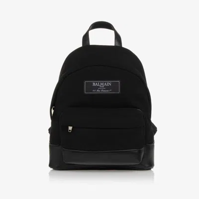 Balmain Black Canvas Backpack (32cm) In Burgundy