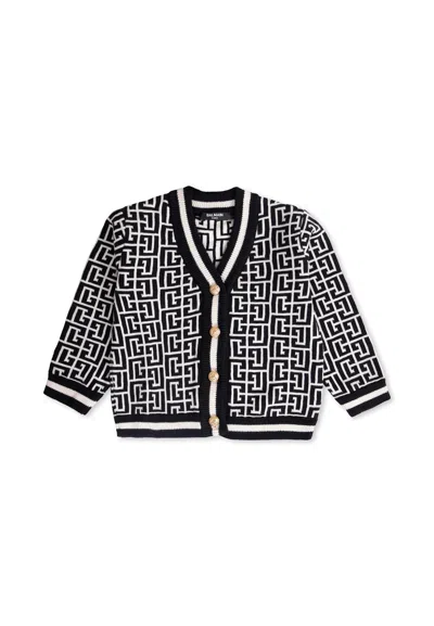 Balmain Black Cardigan For Baby Boy With Labyrinth