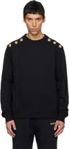 Balmain Crew Neck Sweater With Gold Button Detailing In Black