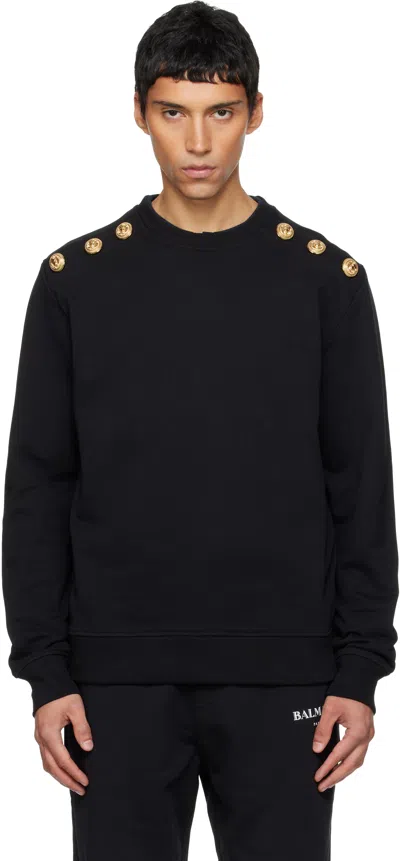 Balmain Crew Neck Sweater With Gold Button Detailing In Black