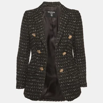 Pre-owned Balmain Black Checked Tweed Double Breasted Blazer S