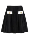 Balmain 2-button Velvet Knit Flared Mini Skirt In Black