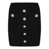 Balmain High-waisted Skirt With Front Pockets And Gold Button Detailing In Black