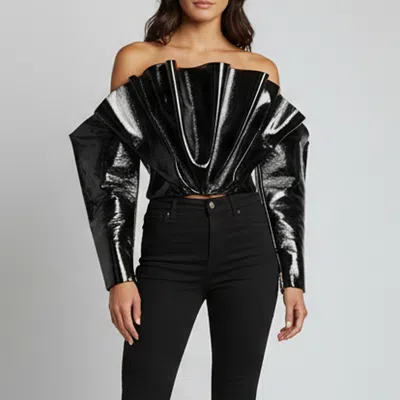 Pre-owned Balmain Black Coated Nylon Off Shoulder Top S
