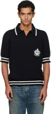 Balmain Black College Emblem Embroidery Knit Polo In Black