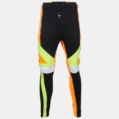 Pre-owned Balmain Black Color Block Jersey Sweatpants L
