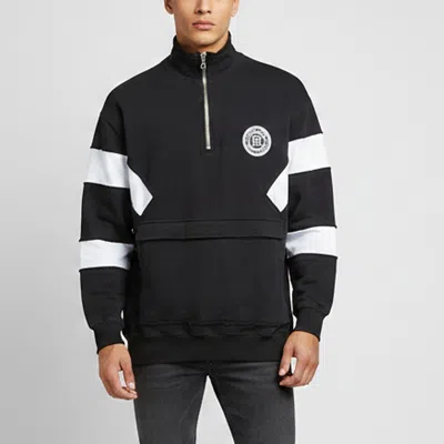 Pre-owned Balmain Black Contrast Stripe Cotton Knit Half Zip Sweatshirt L