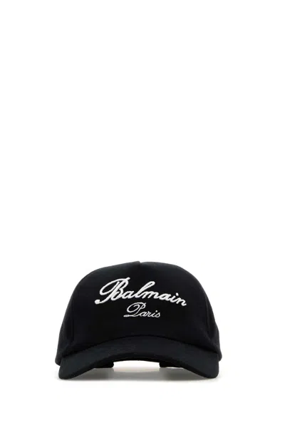 Balmain Black Cotton Baseball Cap In Edknoirivoir