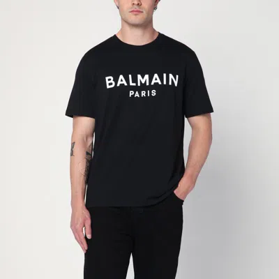 BALMAIN BALMAIN BLACK COTTON CREWNECK T-SHIRT WITH LOGO