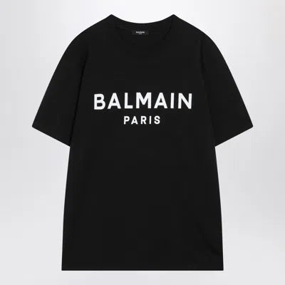 Balmain Black Cotton Crewneck T-shirt With Logo Men