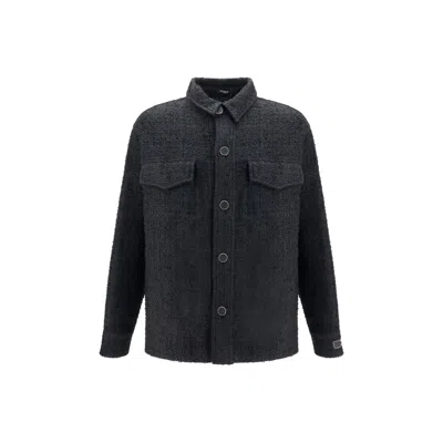 Balmain Black Cotton Full-length Jacket In Blue