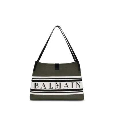 Balmain Black Cotton Handbag In Green