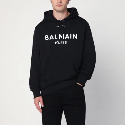 Balmain Black Cotton Hoodie With Logo