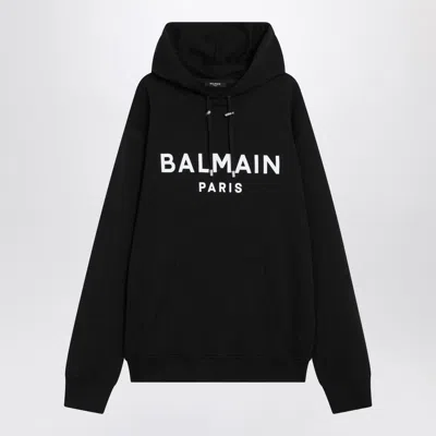 BALMAIN BLACK COTTON HOODIE WITH LOGO