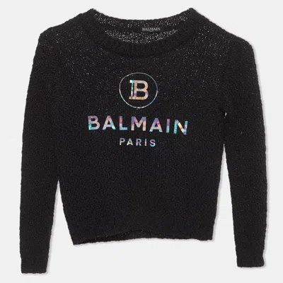 Pre-owned Balmain Black Cotton Knit Long Sleeve Crewneck Sweater 6 Yrs