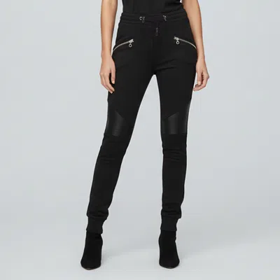 Pre-owned Balmain Black Cotton Leather Trim Biker Sweatpants Xs