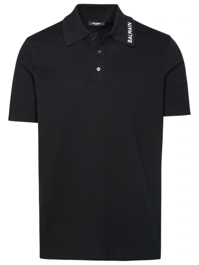 Balmain Black Logo-embroidered Cotton Polo Shirt