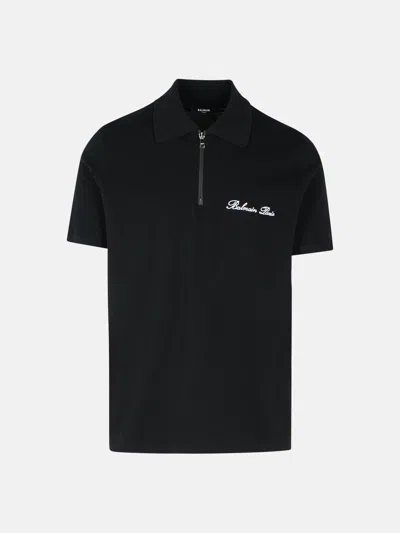 Balmain Black Cotton Polo Shirt