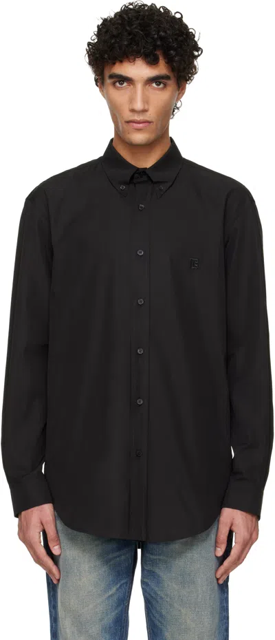 Balmain Black Cotton Poplin Shirt In Blue