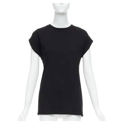 Pre-owned Balmain Black Cotton Rolled Cuff Cap Sleeve Minimal Tshirt Fr34 Xs