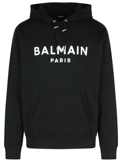 Balmain Logo Printed Drawstring Hoodie In Black