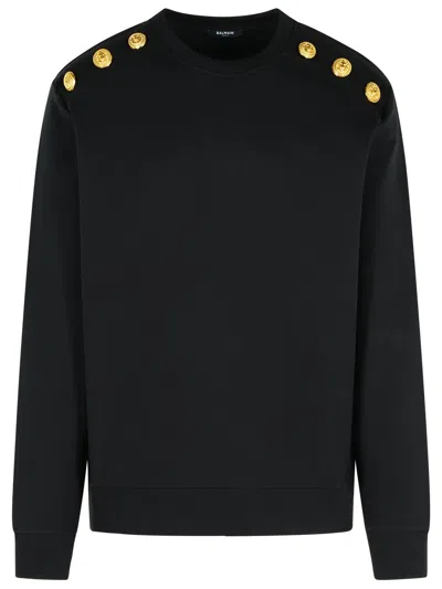 Balmain Crew Neck Sweater With Gold Button Detailing In Black