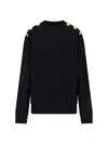 Balmain Crew Neck Sweater With Gold Button Detailing In Black
