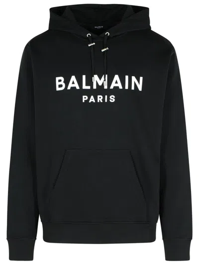Balmain Logo Printed Drawstring Hoodie In Black