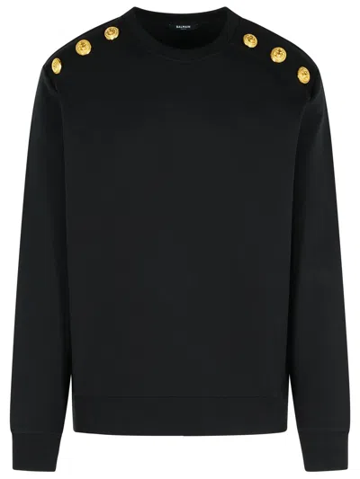 Balmain Black Cotton Sweatshirt Men In Multi