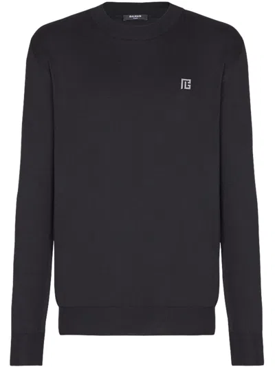 Balmain Black Cotton Sweatshirts Crew Neck