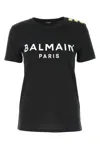 Balmain Black Three-button Metallic Logo T-shirt