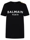 Balmain Black Crewneck T-shirt With Logo Print And Golden Buttons In Jersey Woman In Black