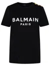 Balmain Black Crewneck T-shirt With Logo Print And Golden Buttons In Jersey Woman