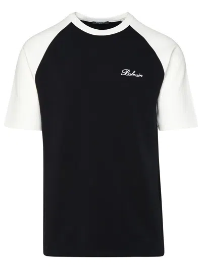 Balmain Black & Off-white Embroidered T-shirt