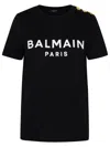 Balmain Black Crewneck T-shirt With Logo Print And Golden Buttons In Jersey Woman In Black