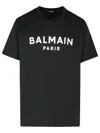 Balmain Black Crewneck T-shirt With Logo Lettering On The Front In Cotton Man In Black