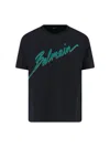 Balmain Black Crewneck T-shirt With Logo Lettering Print On The Front In Cotton Man In Black