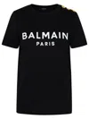 Balmain Black Crewneck T-shirt With Logo Print And Golden Buttons In Jersey Woman In Black