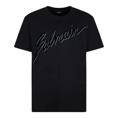 Balmain Men Black T-shirt With Logo Lettering On The Front In Cotton Man In Multi
