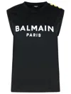 Balmain Embossed-buttons Logo-print Tank Top In Black