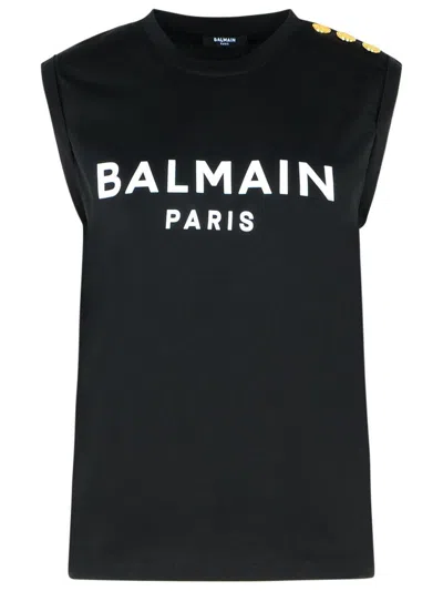 BALMAIN BALMAIN BLACK COTTON TANK TOP
