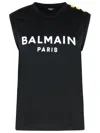 Balmain Embossed-buttons Logo-print Tank Top In Black