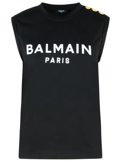 BALMAIN BALMAIN BLACK COTTON TANK TOP WOMEN