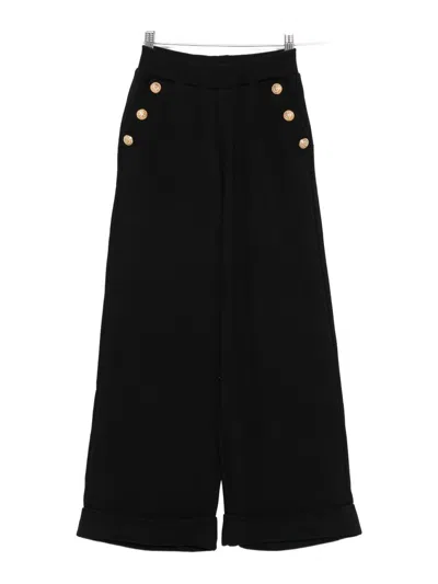 BALMAIN BLACK COTTON TROUSERS WITH GOLD BUTTONS