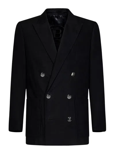 Balmain Black Cotton Twill Double-breasted Blazer
